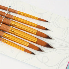 6pcs Brown Handle Round Nylon Brush Set for Painting