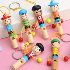Wooden Pirate Whistle with Lanyard - Happy Face