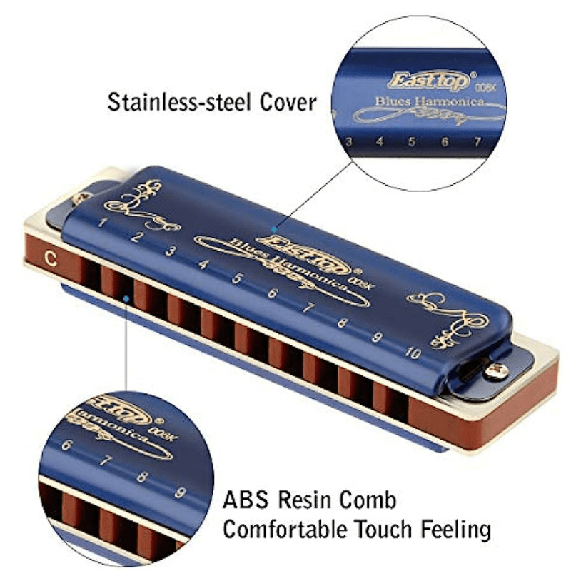 East Top Diatonic Blues Harmonica Key Of C 10 Holes 20 Tones