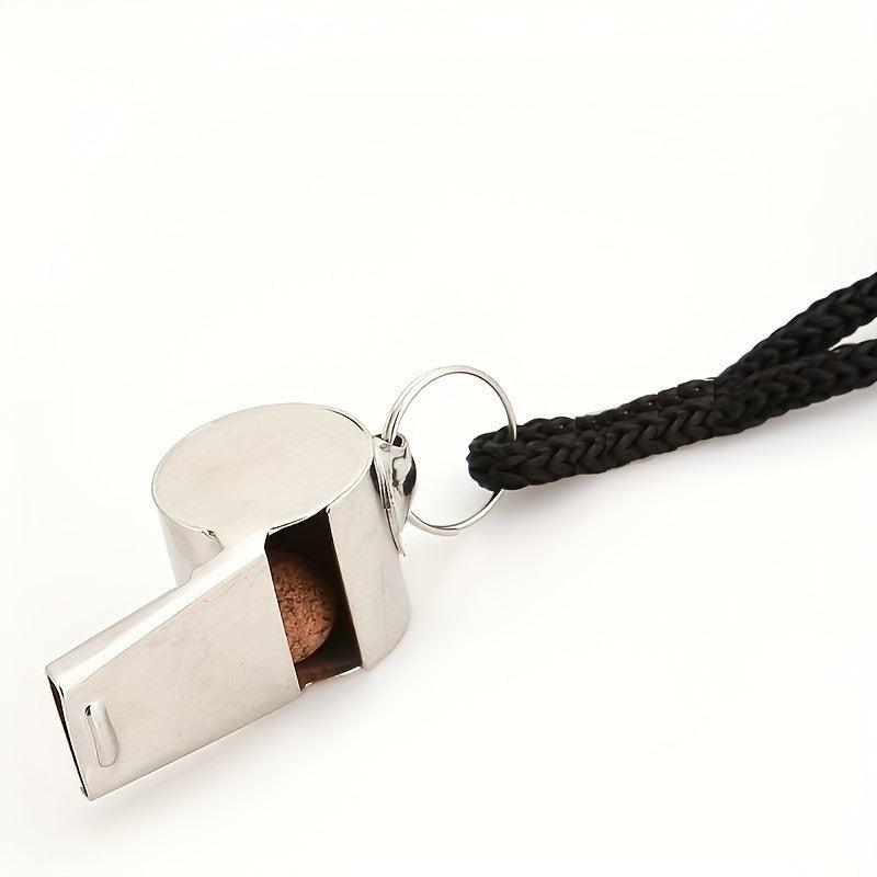 Silvery Stainless Steel Referee Whistle with Lanyard
