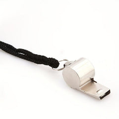 Silvery Stainless Steel Referee Whistle with Lanyard