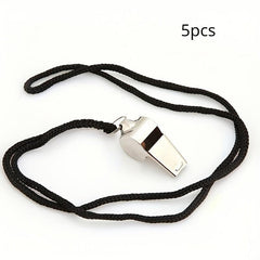 Silvery Stainless Steel Referee Whistle with Lanyard