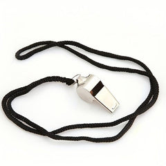 Silvery Stainless Steel Referee Whistle with Lanyard
