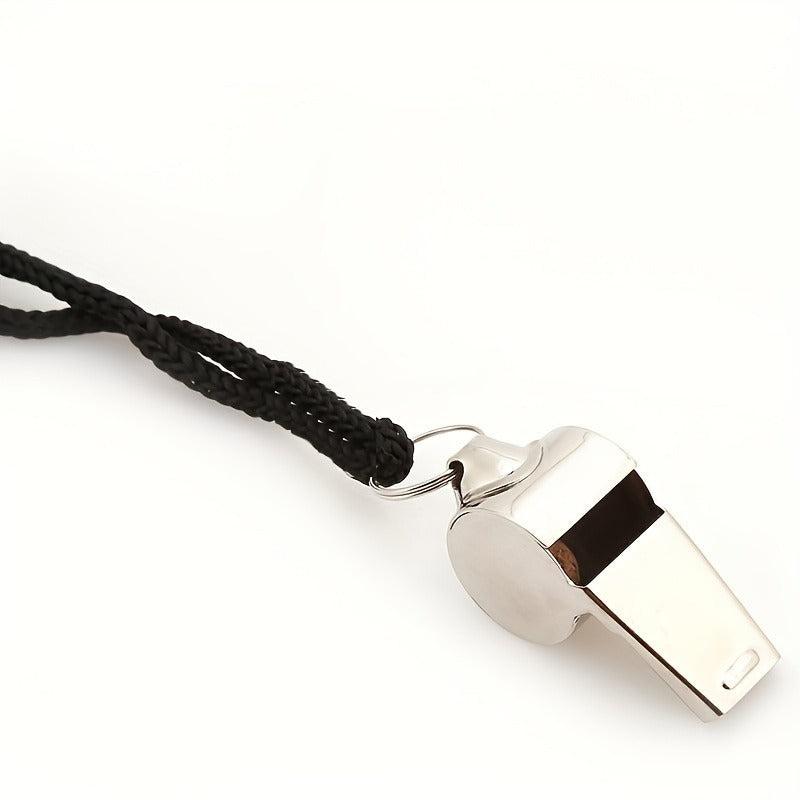 Silvery Stainless Steel Referee Whistle with Lanyard