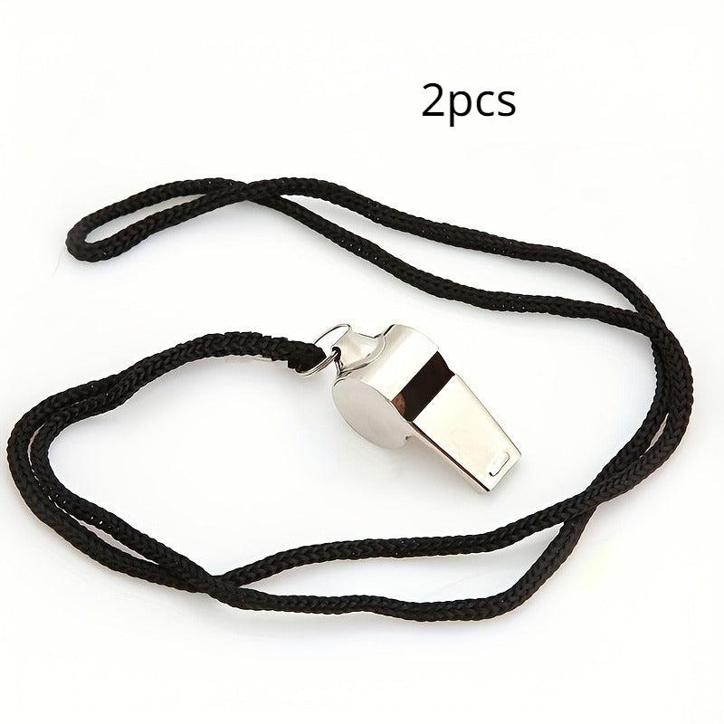 Silvery Stainless Steel Referee Whistle with Lanyard