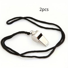 Silvery Stainless Steel Referee Whistle with Lanyard