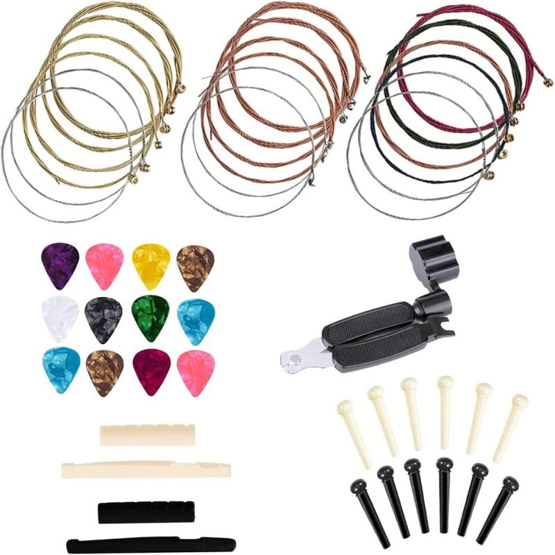 3 Sets Acoustic Guitar Strings with Multifunctional Winder Cutter and Pin Set