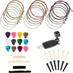 3 Sets Acoustic Guitar Strings with Multifunctional Winder Cutter and Pin Set