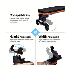 Violin Shoulder Rest 4/4 3/4 Collapsible Adjustable Feet Foam Pad Silicone Claws