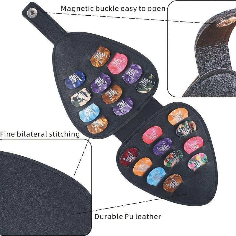 Plectrum Holder Case 22 Picks PU Leather Portable Pick Storage Bag