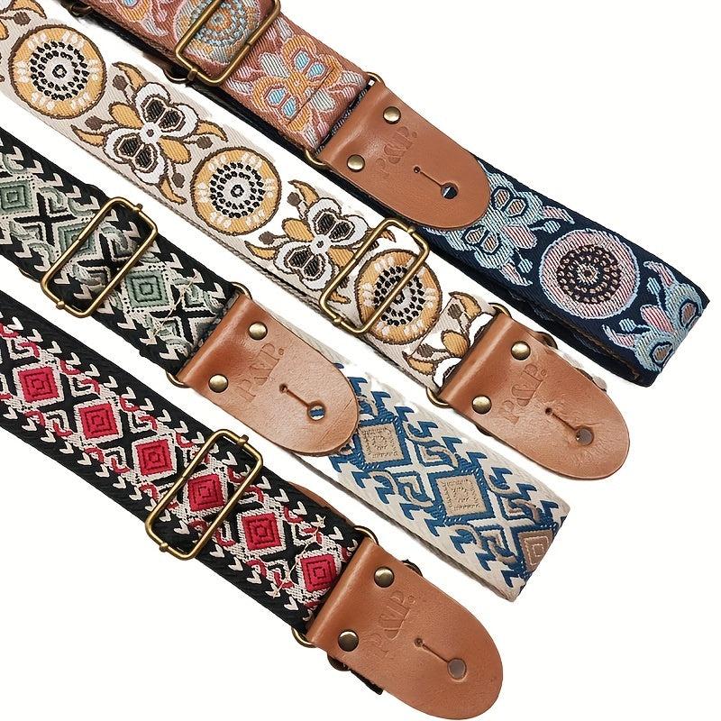 Embroidered PU Leather Jacquard Shoulder Strap for Guitars