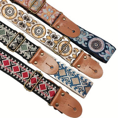 Embroidered PU Leather Jacquard Shoulder Strap for Guitars