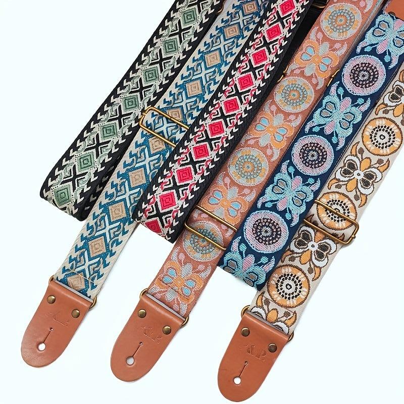 Embroidered PU Leather Jacquard Shoulder Strap for Guitars