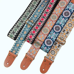 Embroidered PU Leather Jacquard Shoulder Strap for Guitars