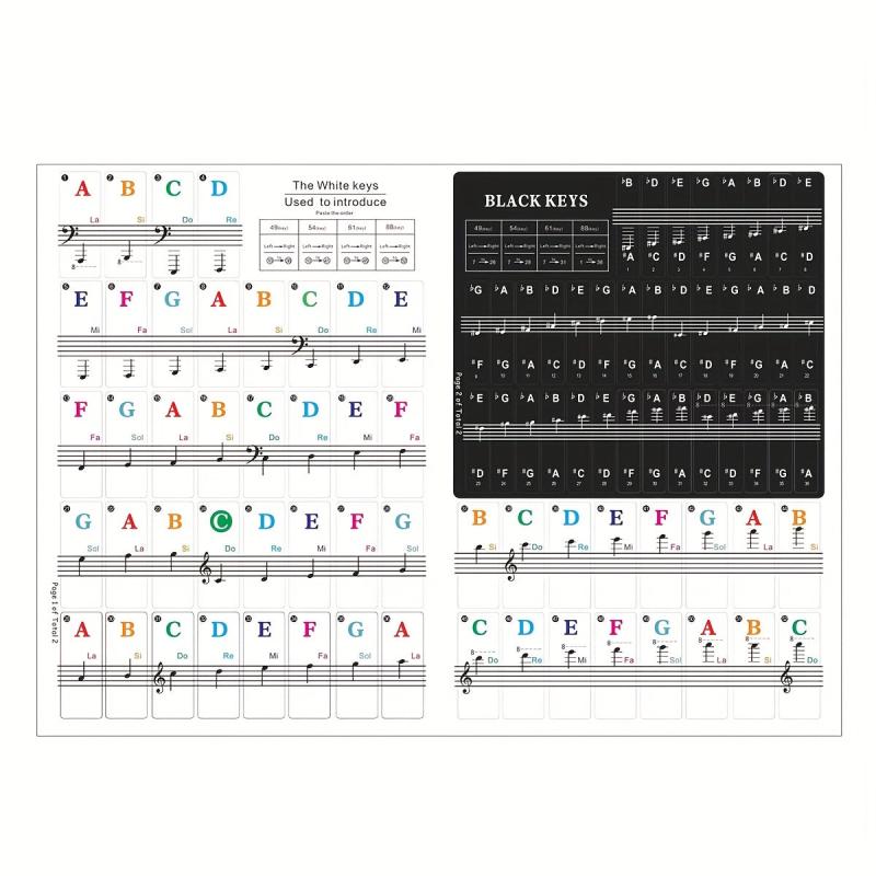 Piano Keyboard Stickers - 88 61 54 49 37 Keys - Large Letter Piano