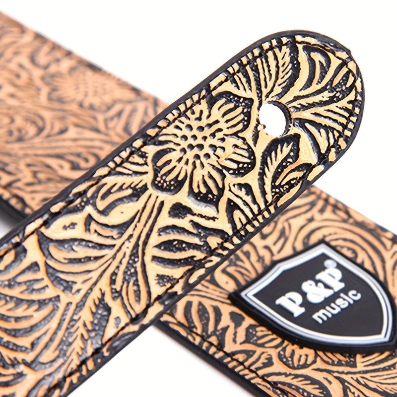 35 Cm Guitar Strap PU Leather Adjustable Embroidered Belt For Classical Bass