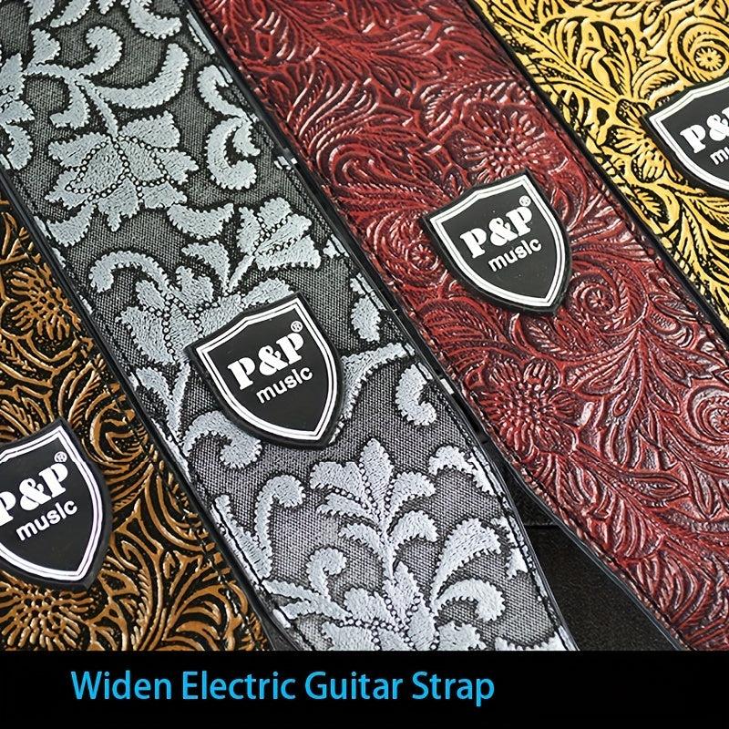 35 Cm Guitar Strap PU Leather Adjustable Embroidered Belt For Classical Bass