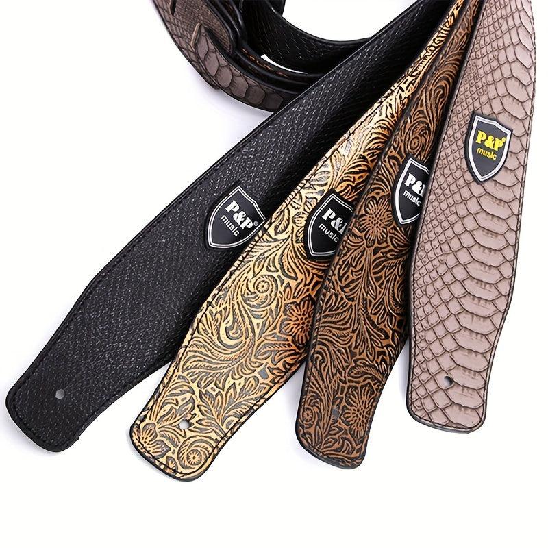 35 Cm Guitar Strap PU Leather Adjustable Embroidered Belt For Classical Bass