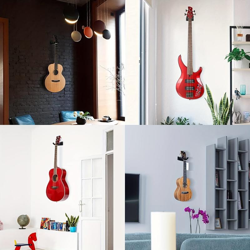 Guitar Wall Mount Hook Holder Racks With Pick Bag 4 Picks Bass Ukulele Bracket