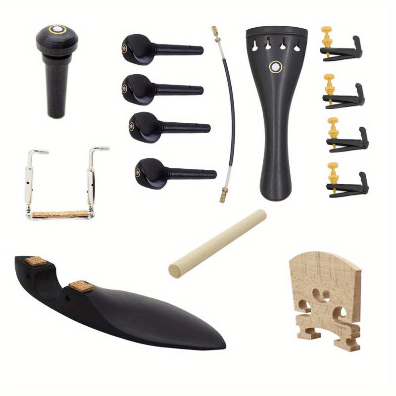 15 Piece Violin Ebony Accessories Set with String Plate Tailpiece Chin Rest
