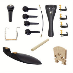 15 Piece Violin Ebony Accessories Set with String Plate Tailpiece Chin Rest
