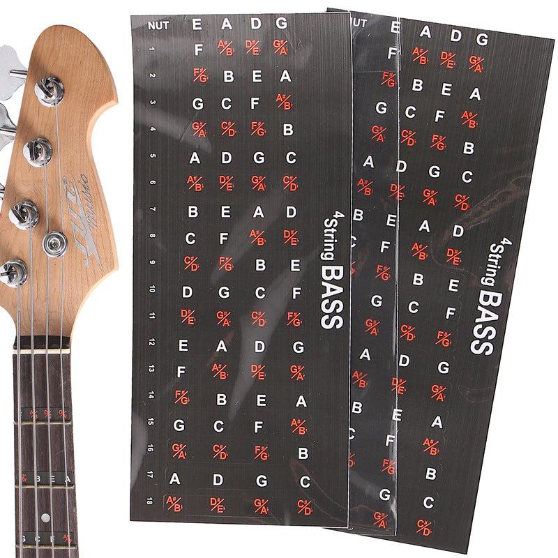 Bass Guitar Scale Sticker Set - Learn Notes, Chords, Scales Easily
