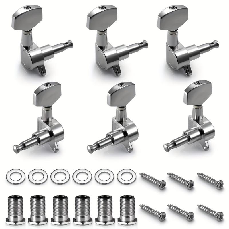 6pcs Enclosed Wooden Guitar Knobs Metal String Tuning Knobs 3 Left 3 Right
