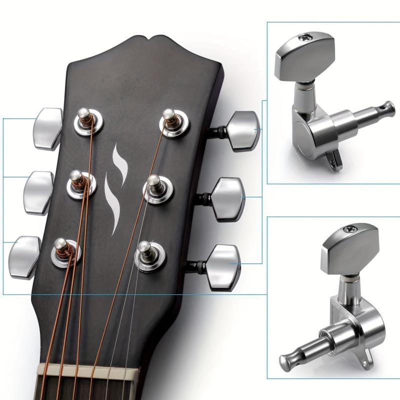 6pcs Enclosed Wooden Guitar Knobs Metal String Tuning Knobs 3 Left 3 Right