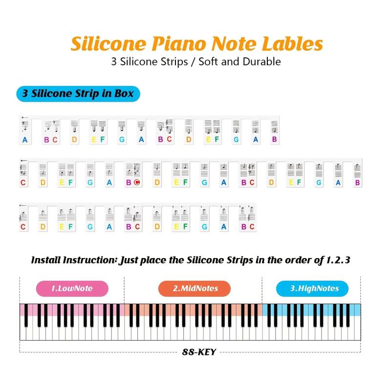 Piano Key Labels 88 61Key Silicone Stickers Guide For Beginners