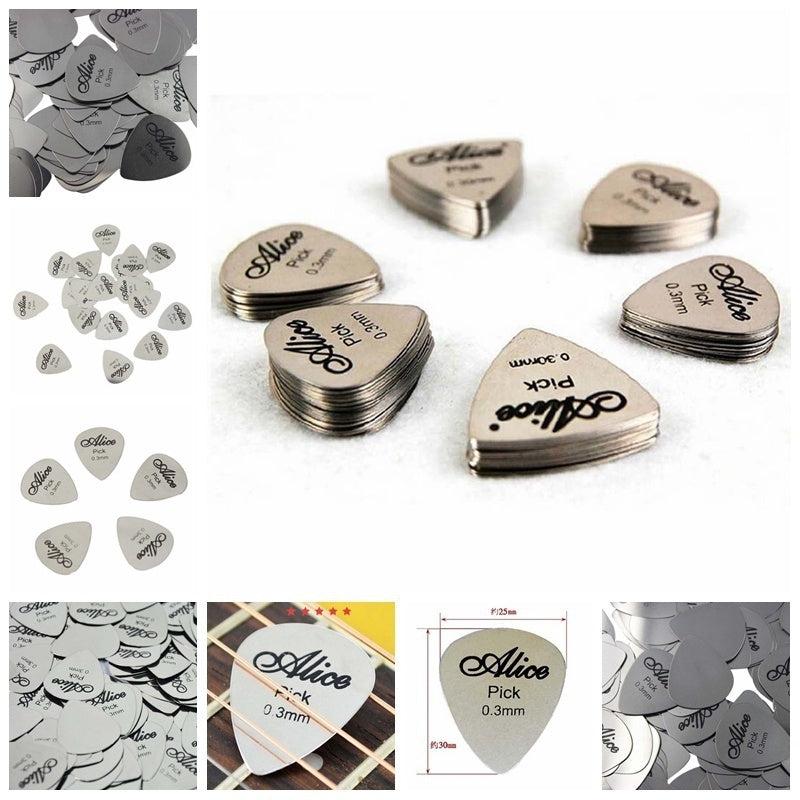 10pcs Silvery Guitar Picks 0.3mm Thin Durable Bass Ukelele