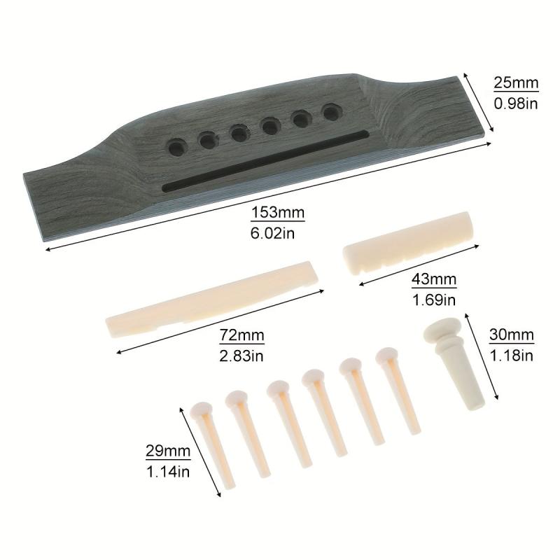 Wooden Guitar Bridge Pins Saddle Nut Set for 40 41 Inches Acoustic Guitar