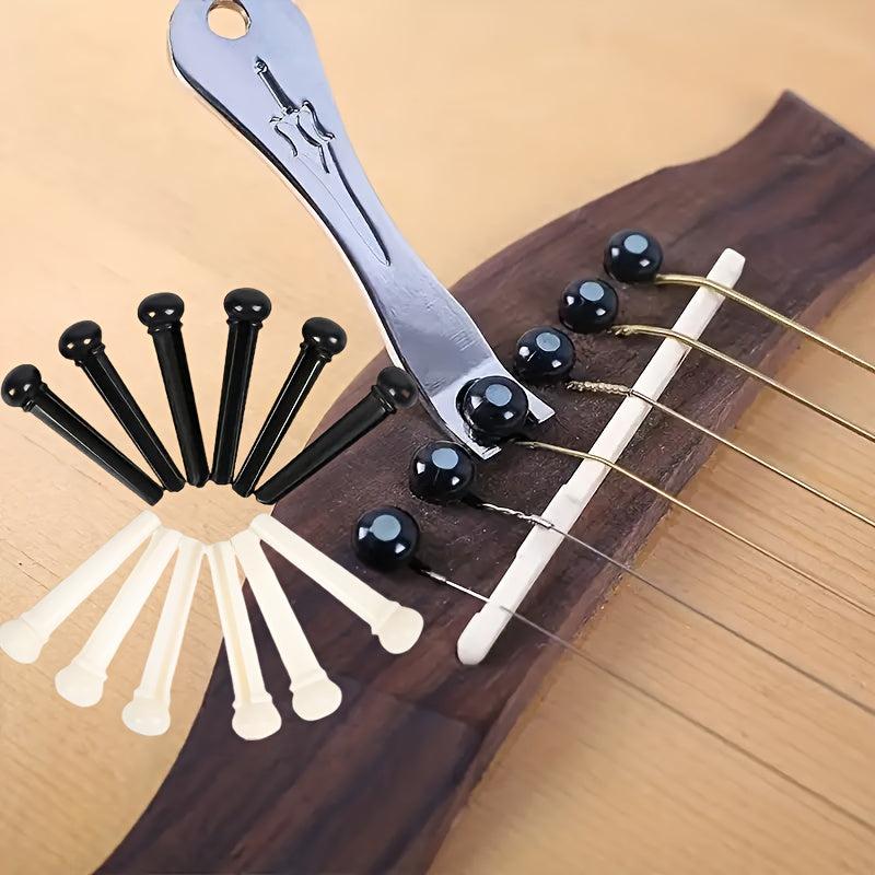 12 Pcs Acoustic Guitar Bridge Pins Set + Puller Remover & Saddle Nut Pegs