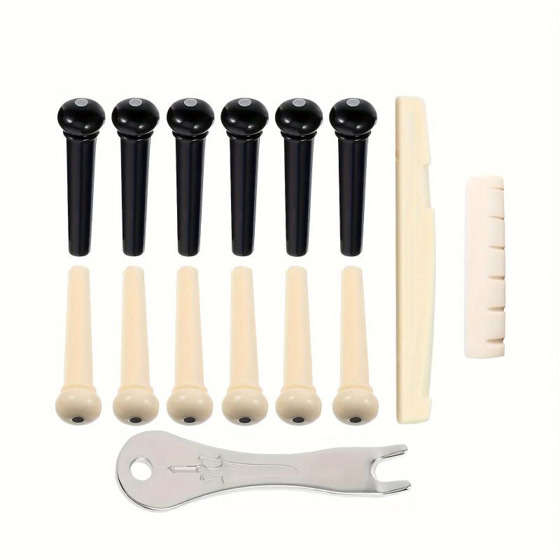 12 Pcs Acoustic Guitar Bridge Pins Set + Puller Remover & Saddle Nut Pegs