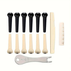 12 Pcs Acoustic Guitar Bridge Pins Set + Puller Remover & Saddle Nut Pegs