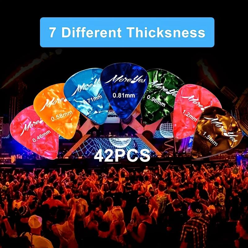 42pcs Guitar Picks Set 7 Thicknesses Acoustic Electric Bass 2 Pick Holders