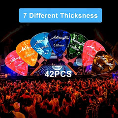 42pcs Guitar Picks Set 7 Thicknesses Acoustic Electric Bass 2 Pick Holders