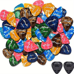 42pcs Guitar Picks Set 7 Thicknesses Acoustic Electric Bass 2 Pick Holders