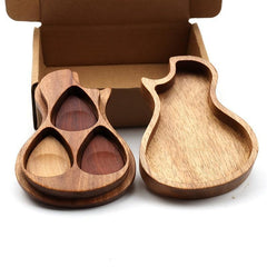 Solid Wood Guitar Pick Storage Box with 3 Compartments