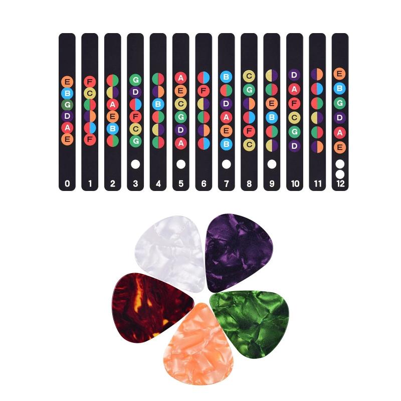 Guitar Scale Beginner Fingerboard Sticker & 5 Random Picks