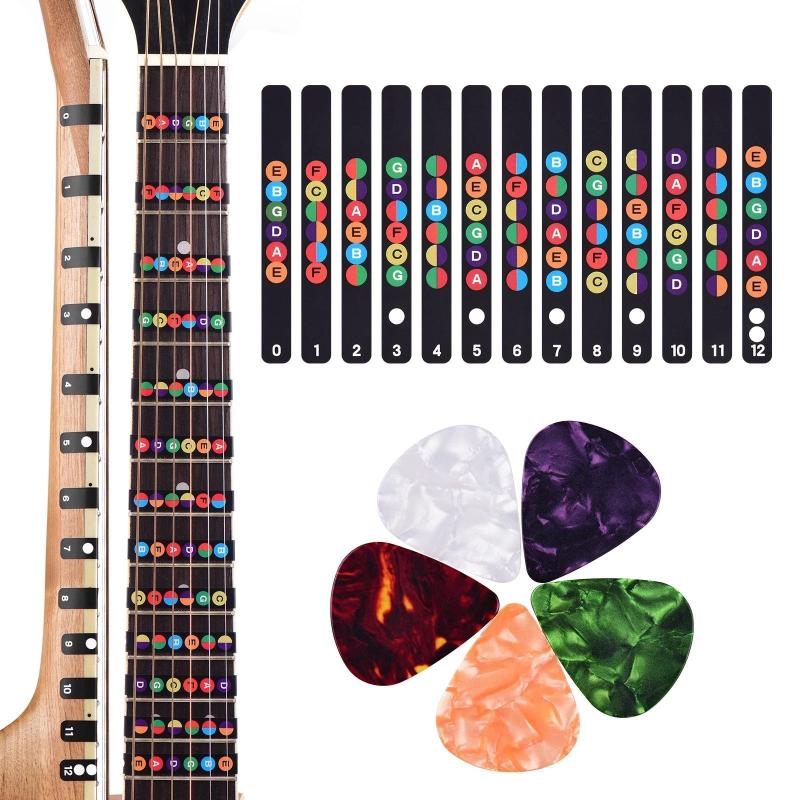 Guitar Scale Beginner Fingerboard Sticker & 5 Random Picks