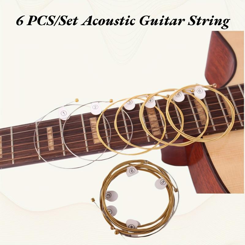 6pcs Acoustic Guitar Strings Brass Hexagonal Steel Core Strings
