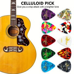 Bright Celluloid Guitar Picks Set - 30 Picks in Tin Case