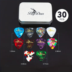 Bright Celluloid Guitar Picks Set - 30 Picks in Tin Case