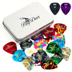 Bright Celluloid Guitar Picks Set - 30 Picks in Tin Case