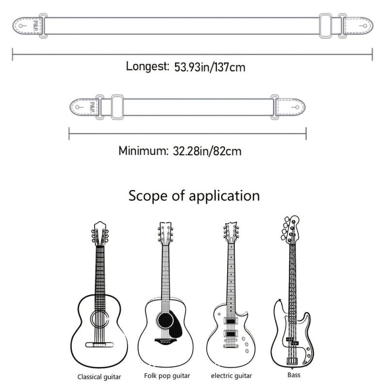 Embossed Leather Guitar Strap Adjustable for All Guitars