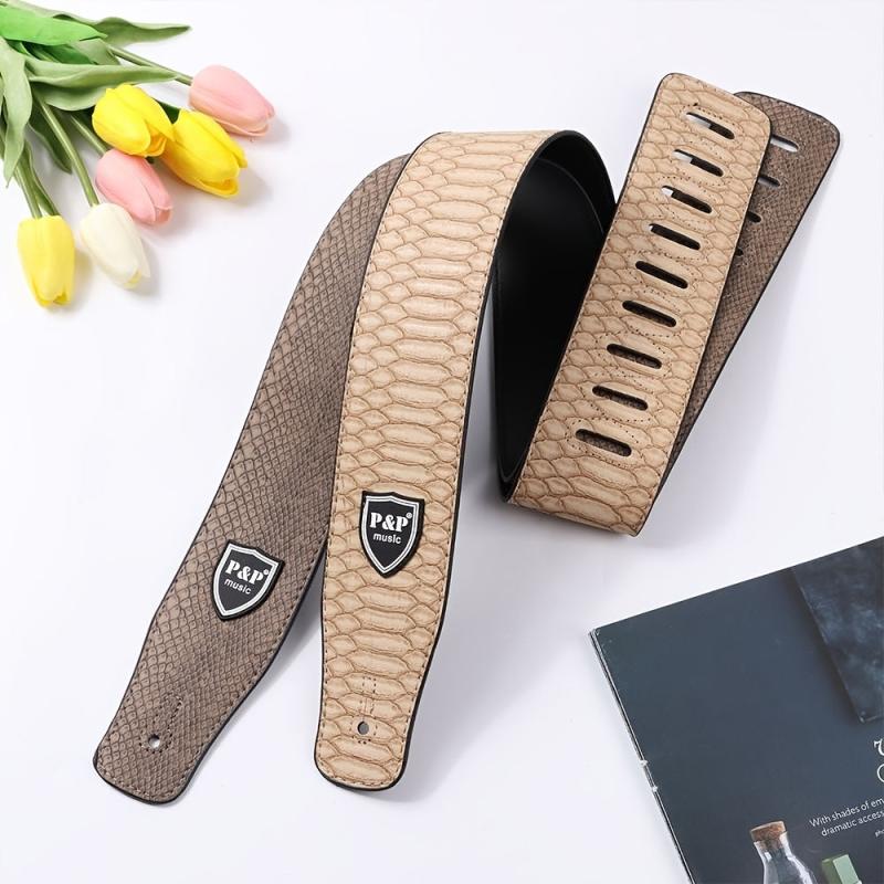 Embossed Leather Guitar Strap Adjustable for All Guitars