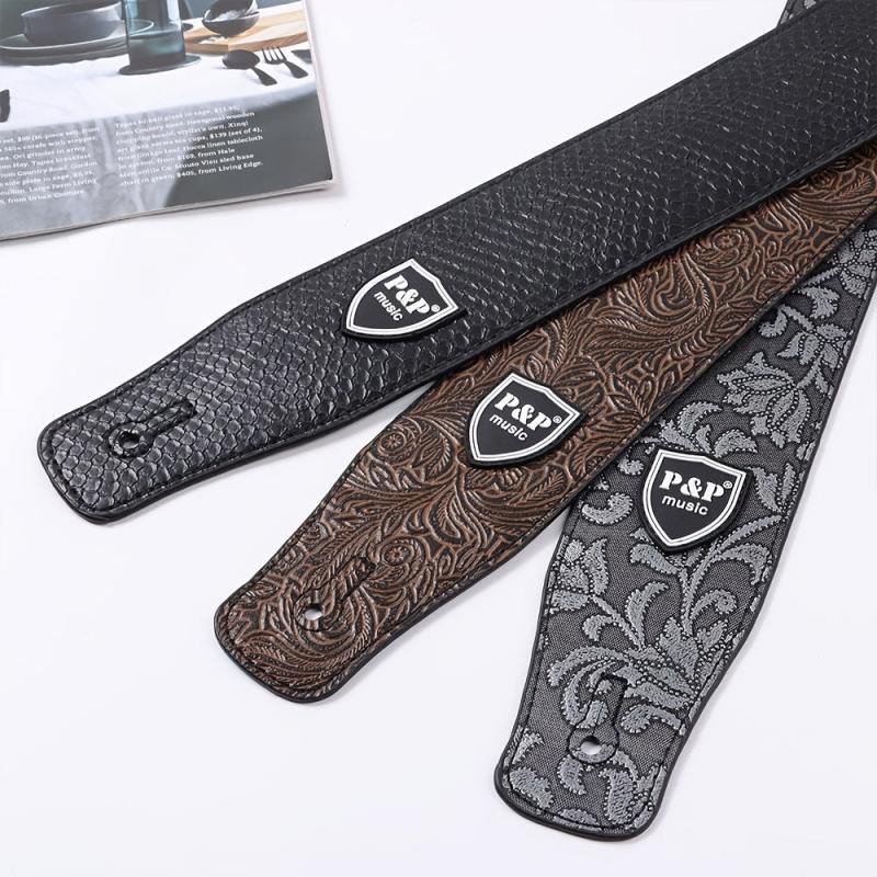 Embossed Leather Guitar Strap Adjustable for All Guitars