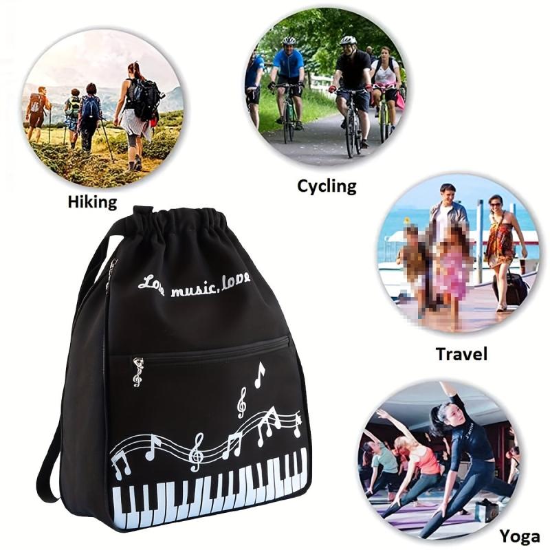 Music Note Backpacks Drawstring Bag Sport Gym Sack Yoga Bag Men Women