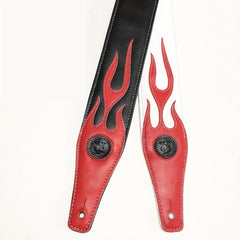Adjustable PU Leather Guitar Strap Red Flame Series