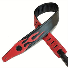 Adjustable PU Leather Guitar Strap Red Flame Series